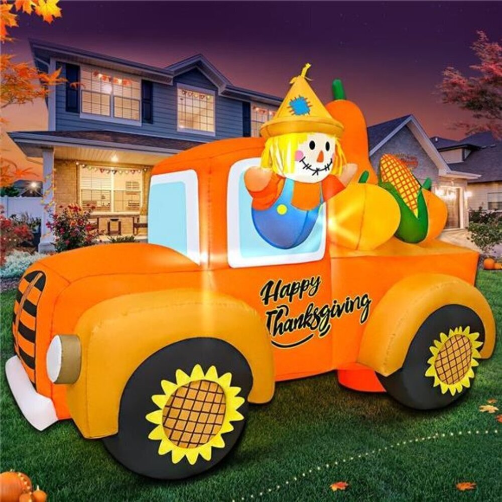 Inflatable Thanksgiving Car 6FT Scarecrow LED Yard Decoration